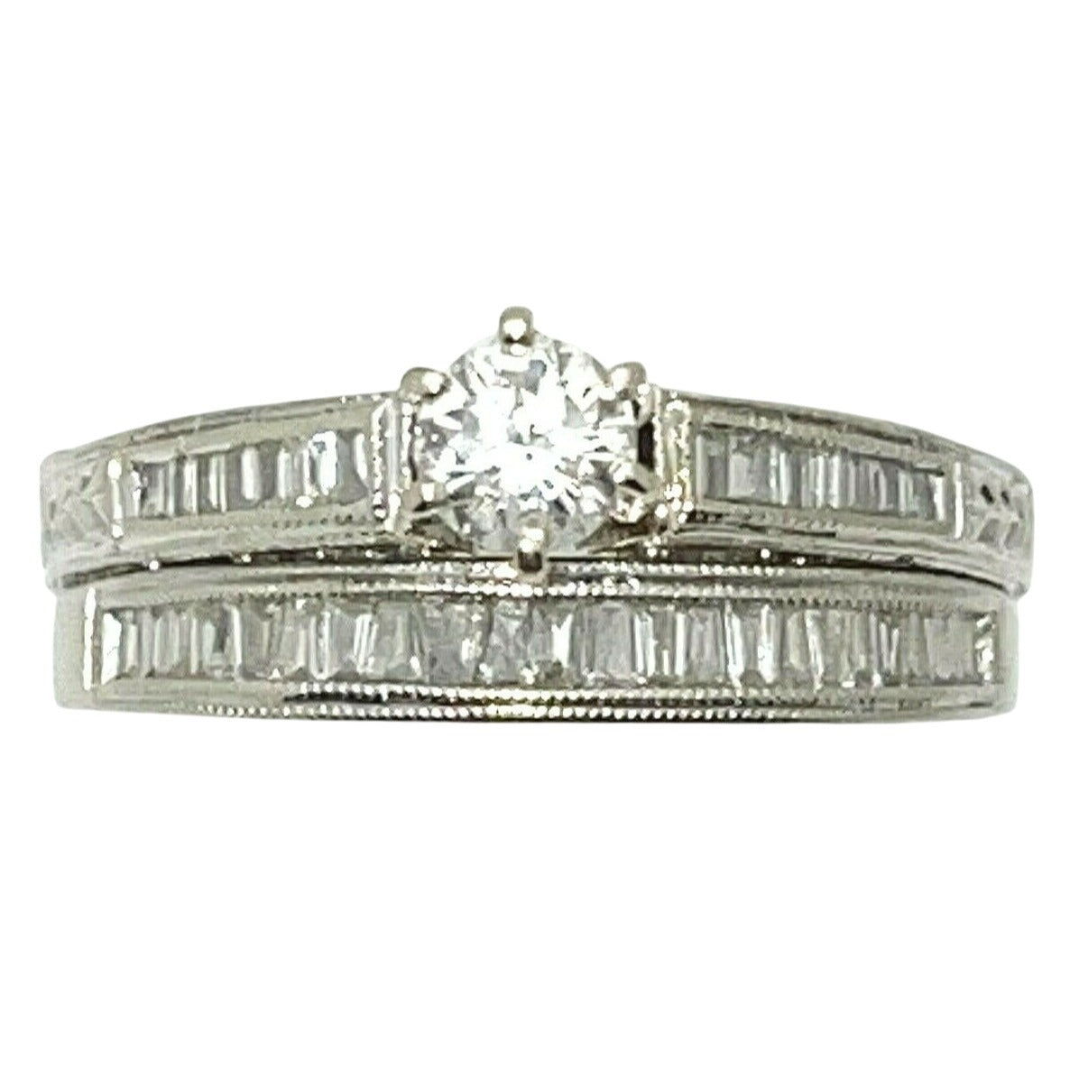 1 ctw Diamond Bridal Wedding Ring Set REAL SOLID 14k White Gold 5.5g Size 7
