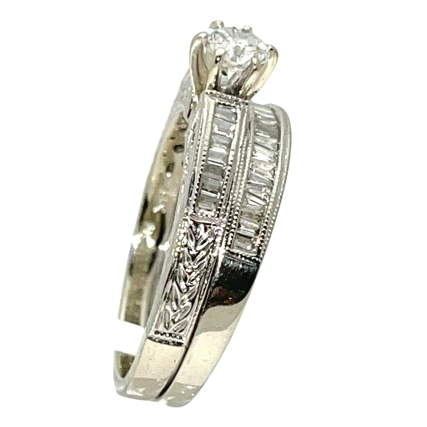 1 ctw Diamond Bridal Wedding Ring Set REAL SOLID 14k White Gold 5.5g Size 7
