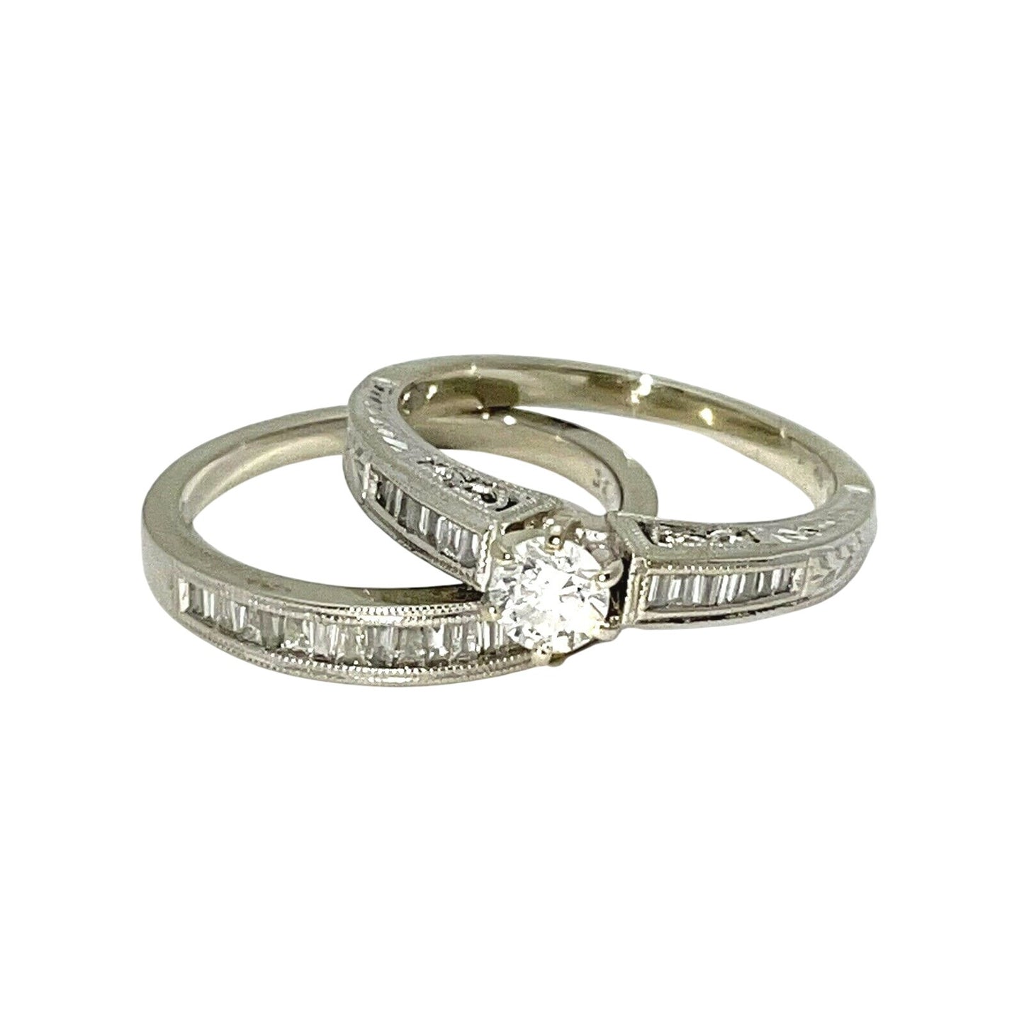 1 ctw Diamond Bridal Wedding Ring Set REAL SOLID 14k White Gold 5.5g Size 7