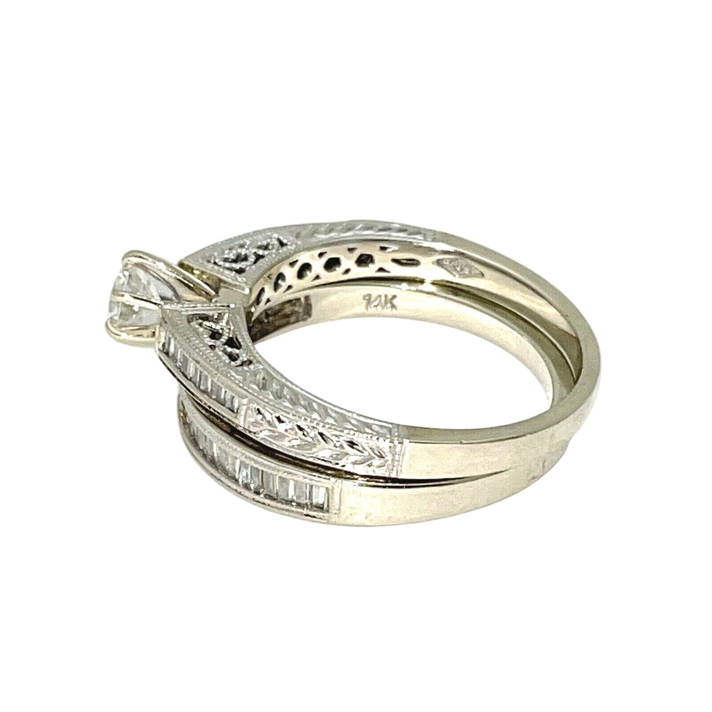 1 ctw Diamond Bridal Wedding Ring Set REAL SOLID 14k White Gold 5.5g Size 7