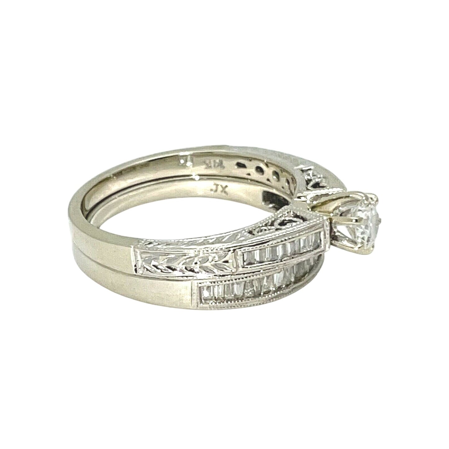 1 ctw Diamond Bridal Wedding Ring Set REAL SOLID 14k White Gold 5.5g Size 7