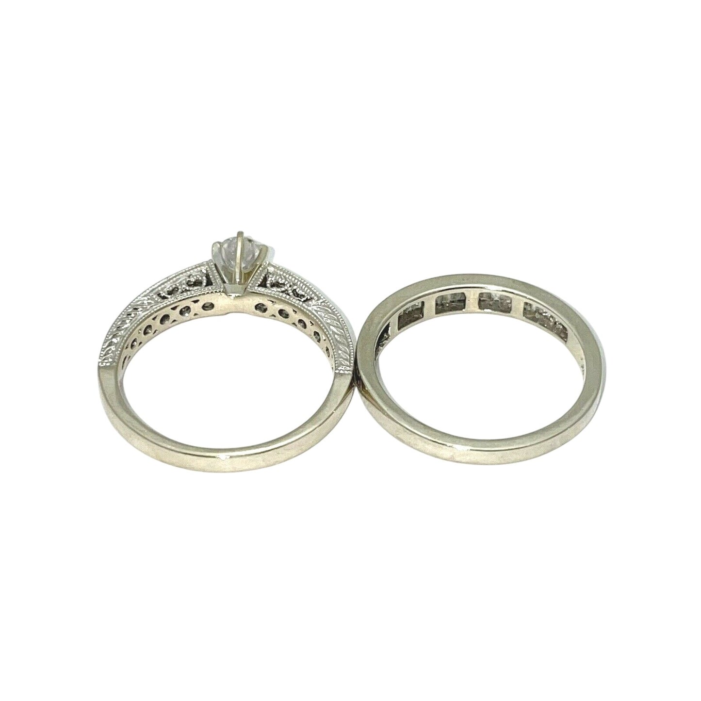 1 ctw Diamond Bridal Wedding Ring Set REAL SOLID 14k White Gold 5.5g Size 7