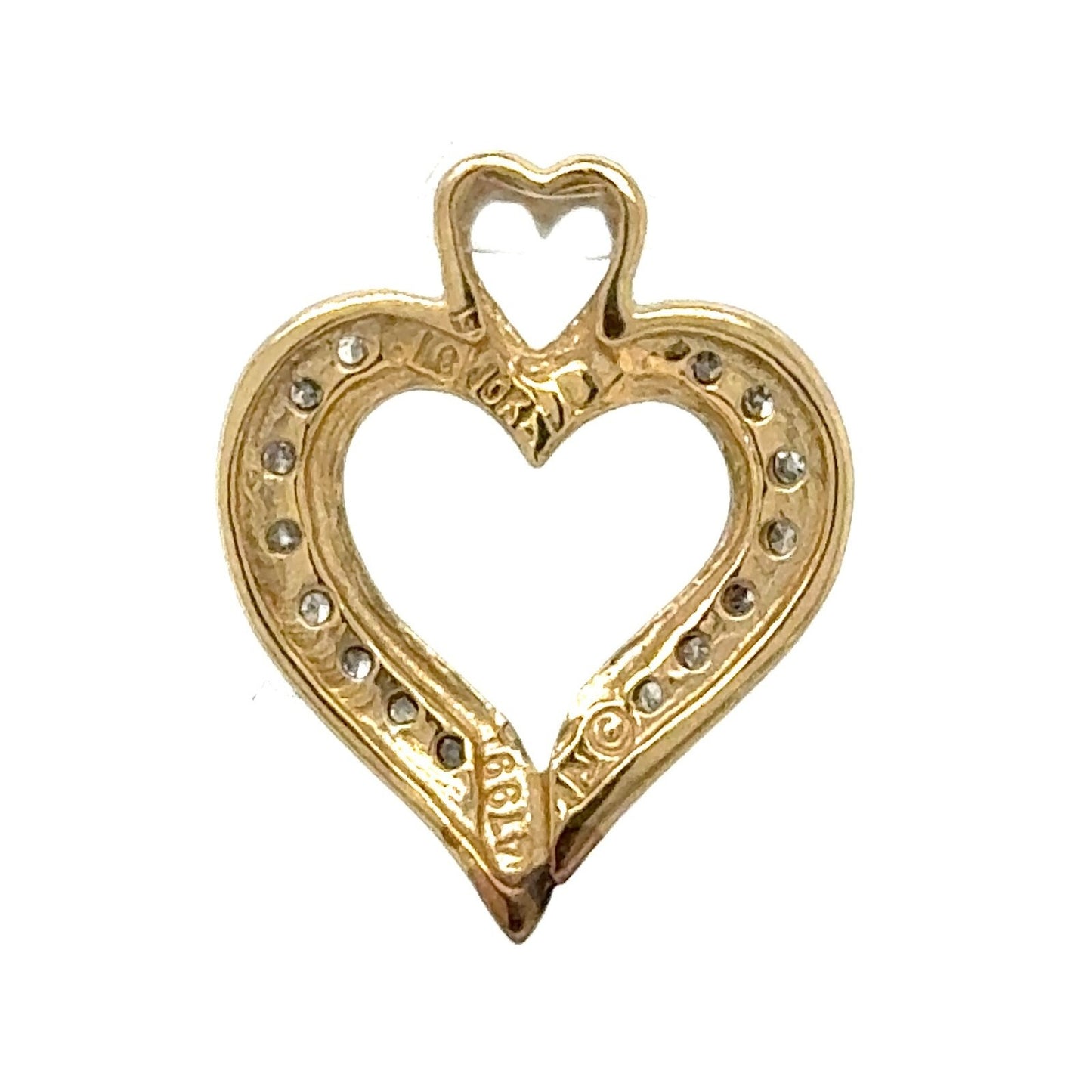 10K Yellow Gold Heart Pendant With 15 Round Natural Diamonds 0.25 CTW Double Heart Design 1.5g Weight