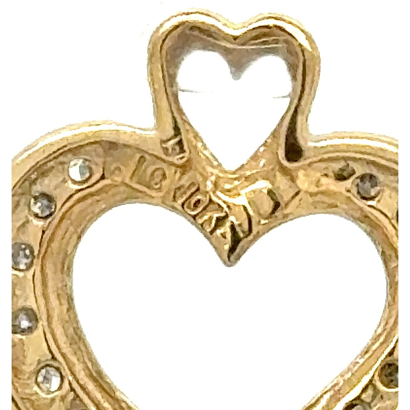 10K Yellow Gold Heart Pendant With 15 Round Natural Diamonds 0.25 CTW Double Heart Design 1.5g Weight