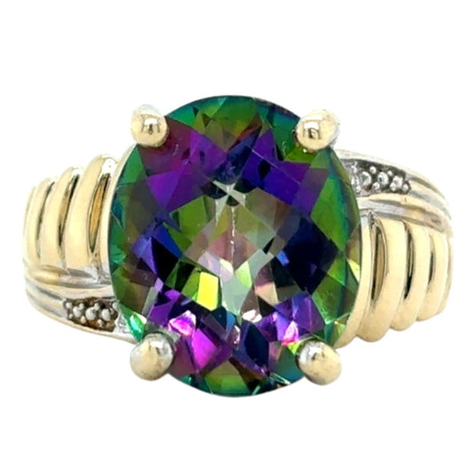 14k Yellow Gold Mystic Topaz Solitaire Size 8 Ring 7.3g