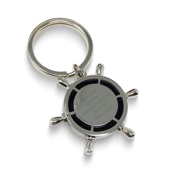 Nickel-Plated Compass and Ships Wheel Key Ring