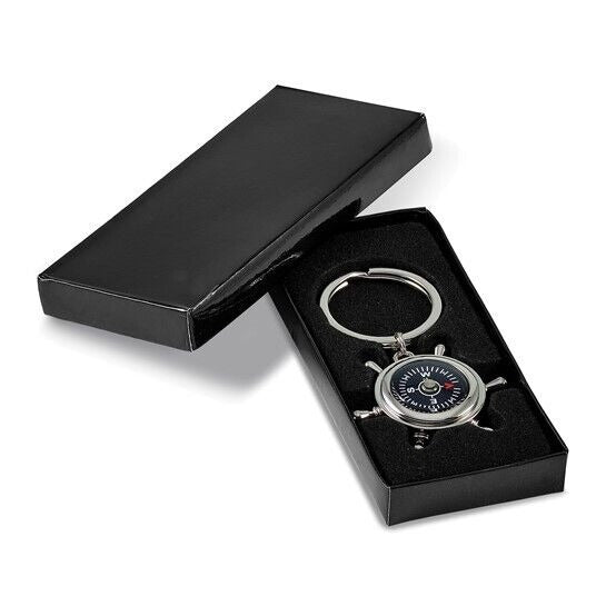 Nickel-Plated Compass and Ships Wheel Key Ring