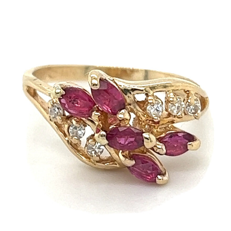 14K Yellow GOLD 1/2 ct Ruby & 1/10 ct Diamond Ring 2.5g Size 4.5