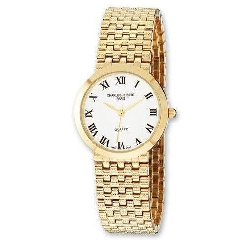Mens Charles Hubert Satin Gold Finish Brass 32mm Watch