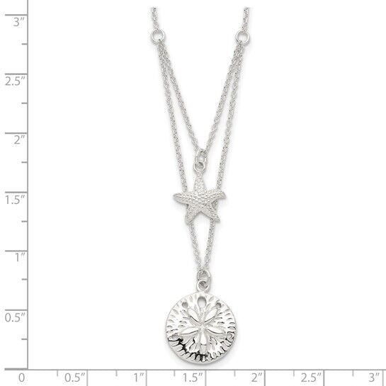 Sterling Silver Starfish & Sand Dollar 18 Inch 2-Strand Necklace