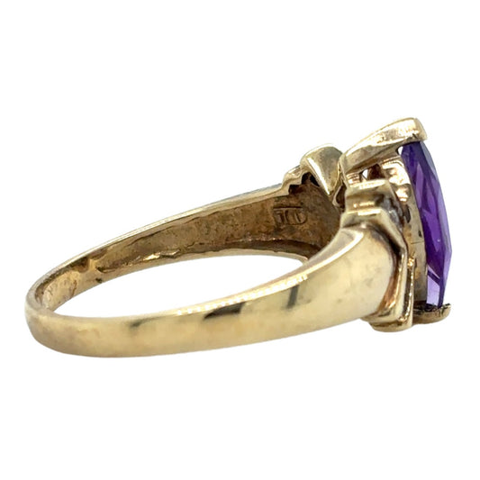 10k Yellow Gold Amethyst Solitaire & Diamond Ring 3.7g Size 9.75