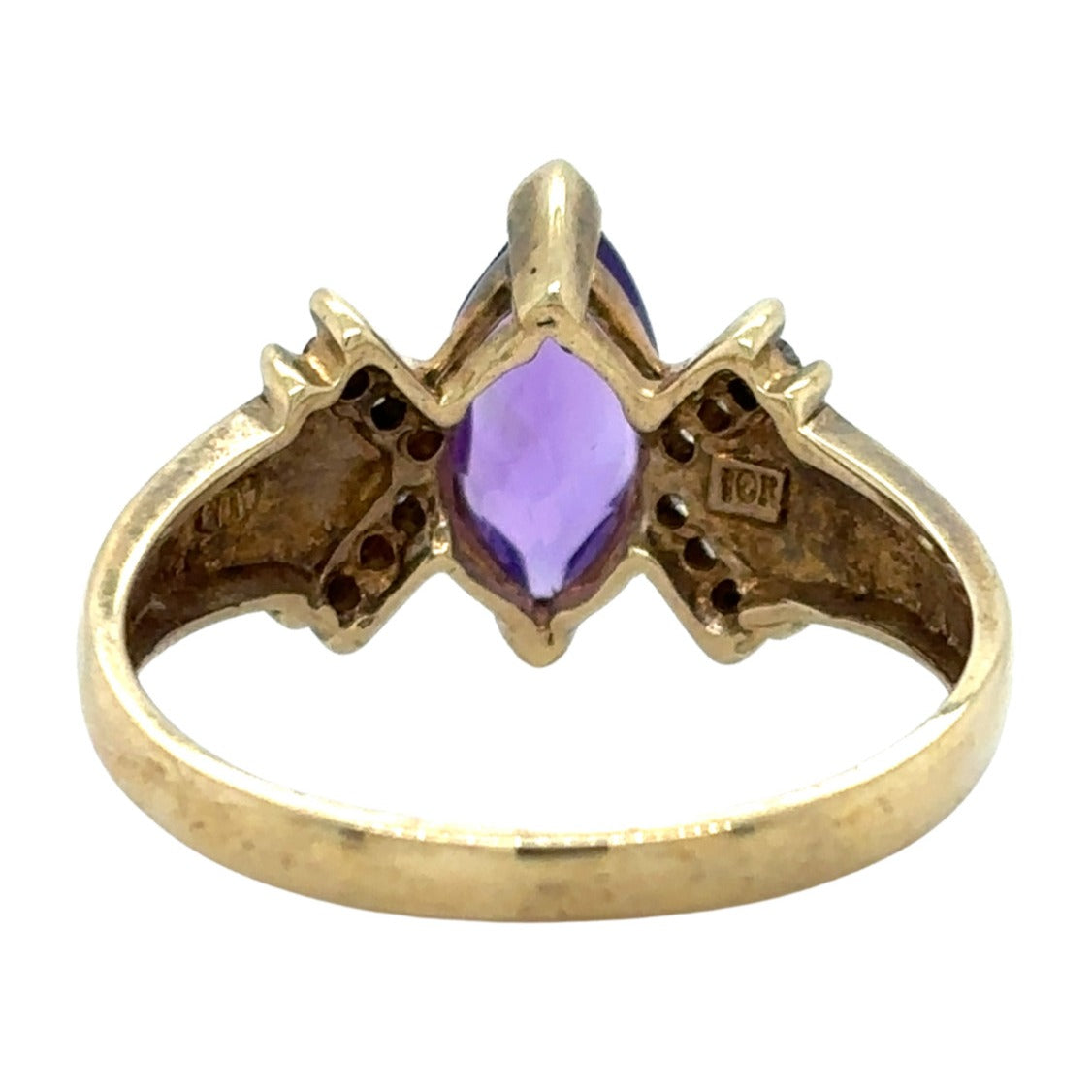 10k Yellow Gold Amethyst Solitaire & Diamond Ring 3.7g Size 9.75