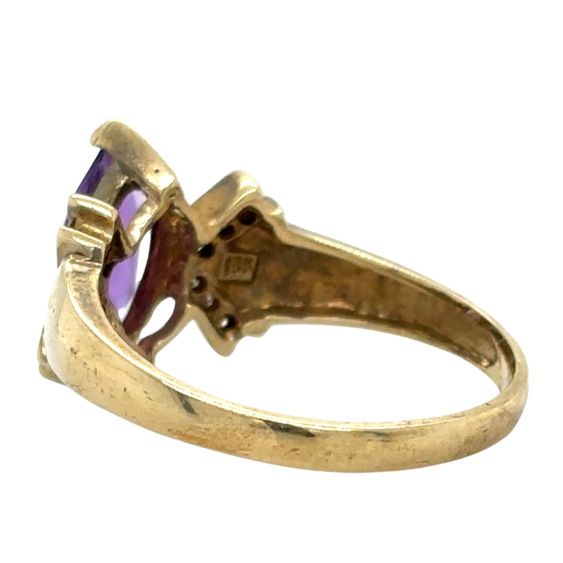 10k Yellow Gold Amethyst Solitaire & Diamond Ring 3.7g Size 9.75