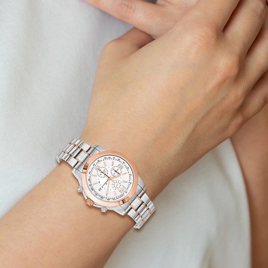 Two-Tone Stainless Steel & Rose Gold Chronograph Wristwatch With Date Display