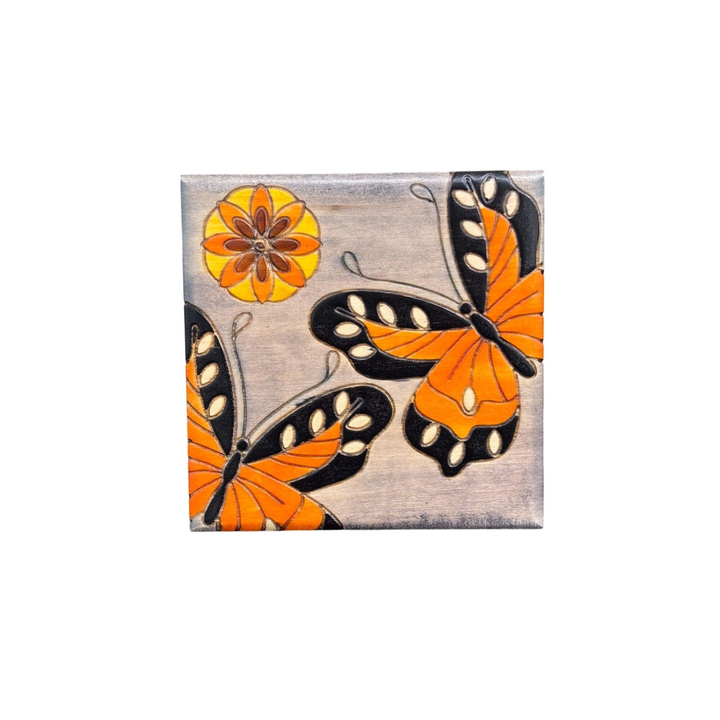 Handcrafted Wooden Butterfly Jewelry Box Orange & Black Design