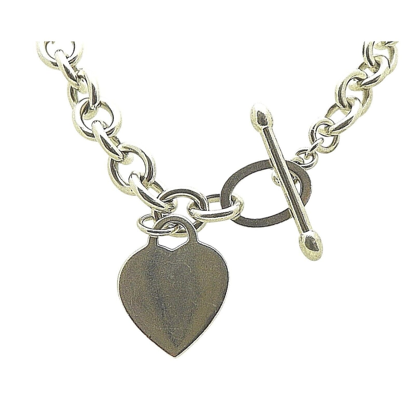 HEART CHARM ON LINK 18 INCH LONG NECKLACE REAL SOLID .925 STERLING SILVER 72.9 g