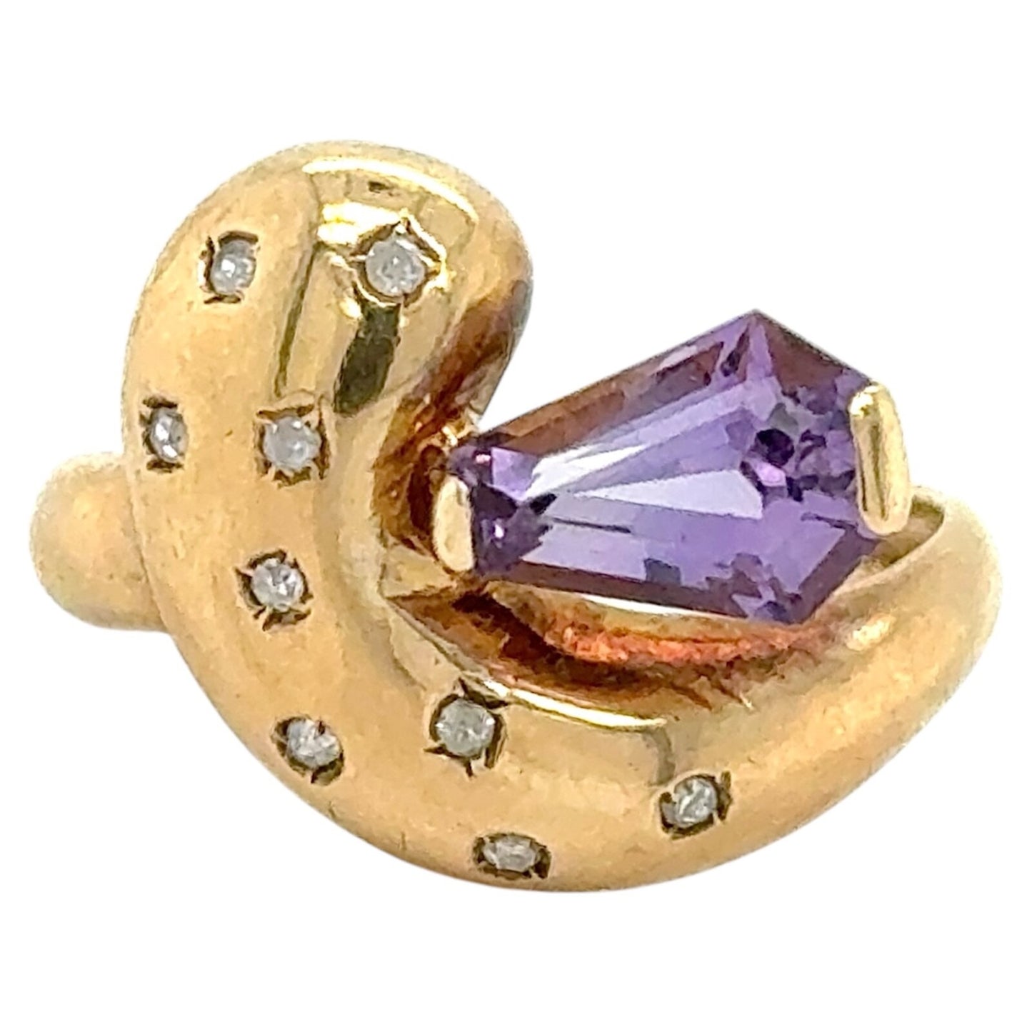 Amethyst & Diamond 14k Yellow Gold Ring 4.0g Size 7.25
