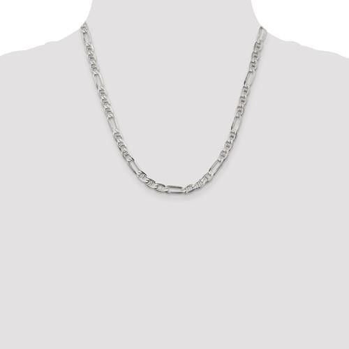 Sterling Silver 5.5mm Figaro Anchor Chain 20in White 925 Lobster Clasp
