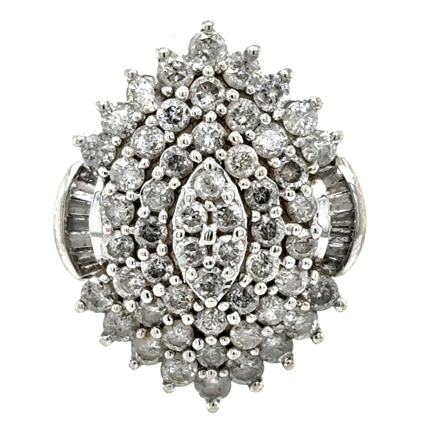 Large Diamond Cocktail Ring 10k White Gold 7.3g Size 7.25