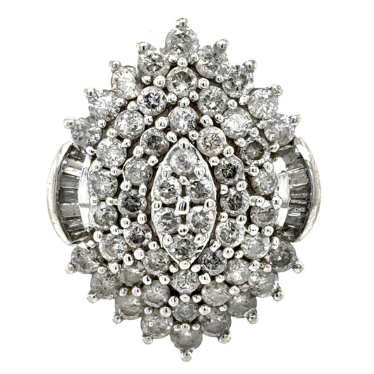 Large Diamond Cocktail Ring 10k White Gold 7.3g Size 7.25