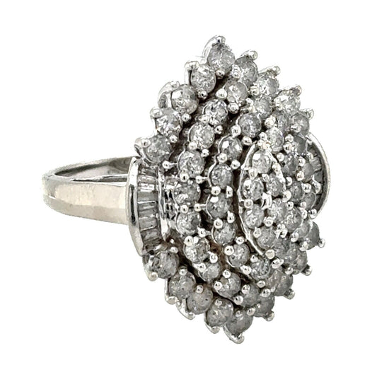 Large Diamond Cocktail Ring 10k White Gold 7.3g Size 7.25
