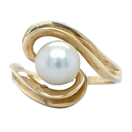 14k Yellow Gold Pearl Solitaire Size 5.75 Ring 3.6g