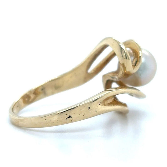 14k Yellow Gold Pearl Solitaire Size 5.75 Ring 3.6g