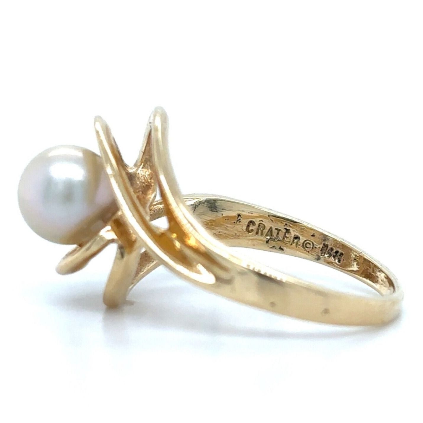 14k Yellow Gold Pearl Solitaire Size 5.75 Ring 3.6g