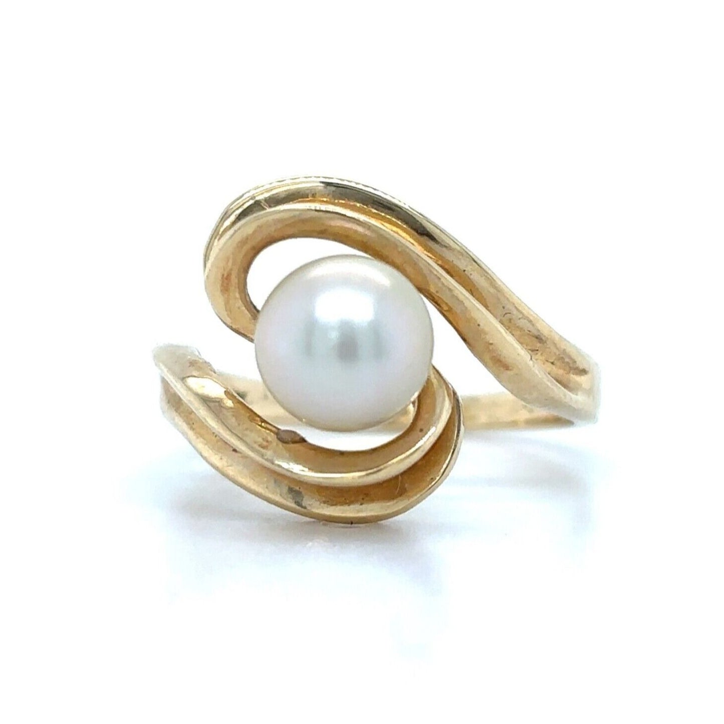 14k Yellow Gold Pearl Solitaire Size 5.75 Ring 3.6g