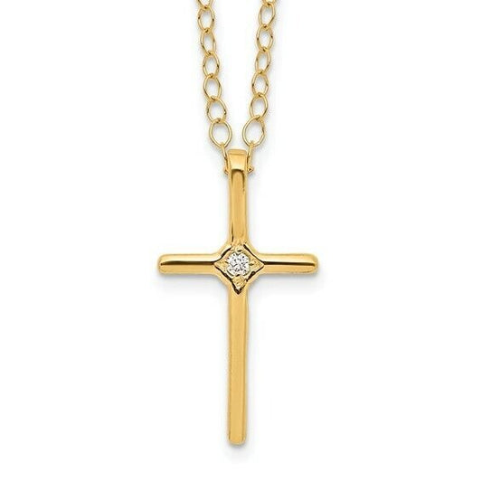 14k Madi K .01ct Diamond Cross 15 inch Necklace