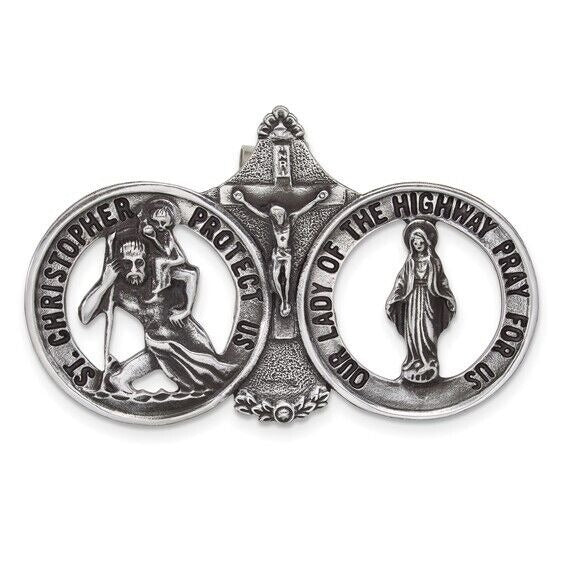 Silver-tone St. Christopher and Our Lady of the Highway Visor Clip