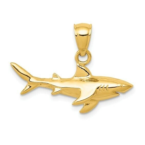 14K Yellow Gold Shark Pendant Charm