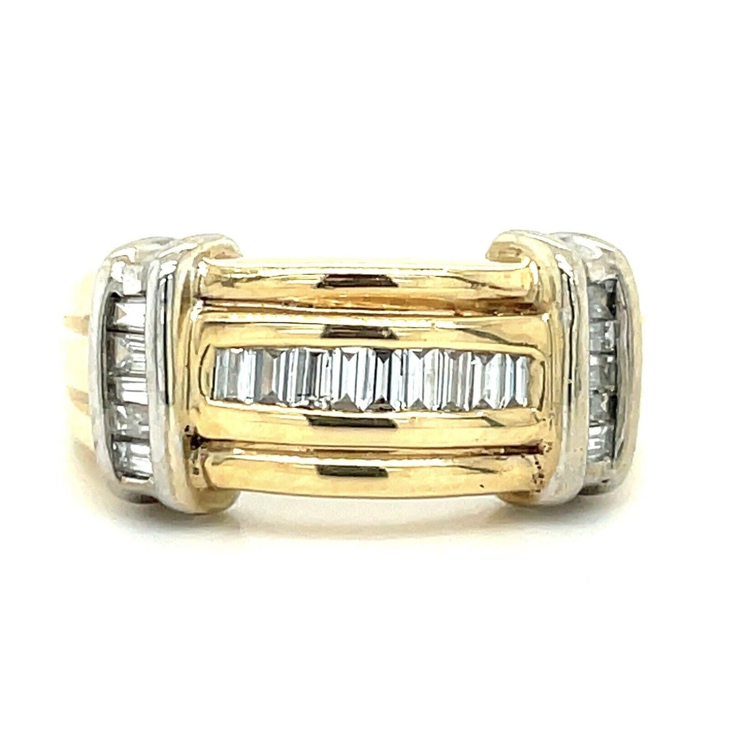 14K Yellow Gold Diamond Band Ring 1/2 CTW Baguette Cut SI Clarity Size 6 6.8g Elegant Design