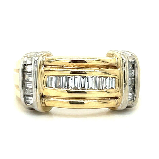 14K Yellow Gold Diamond Band Ring 1/2 CTW Baguette Cut SI Clarity Size 6 6.8g Elegant Design