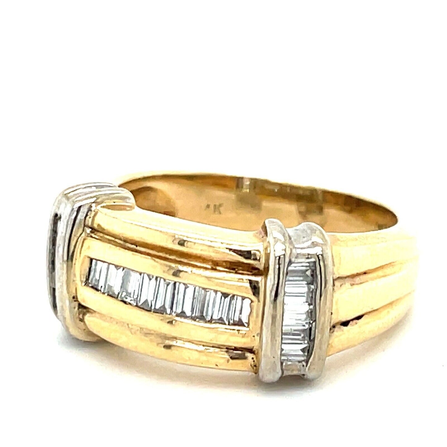 14K Yellow Gold Diamond Band Ring 1/2 CTW Baguette Cut SI Clarity Size 6 6.8g Elegant Design