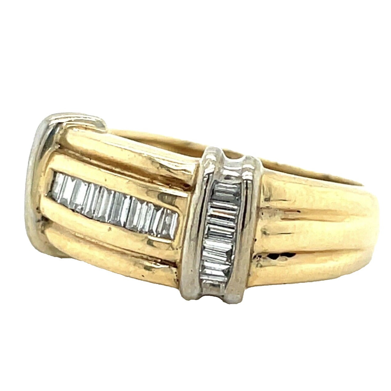 14K Yellow Gold Diamond Band Ring 1/2 CTW Baguette Cut SI Clarity Size 6 6.8g Elegant Design
