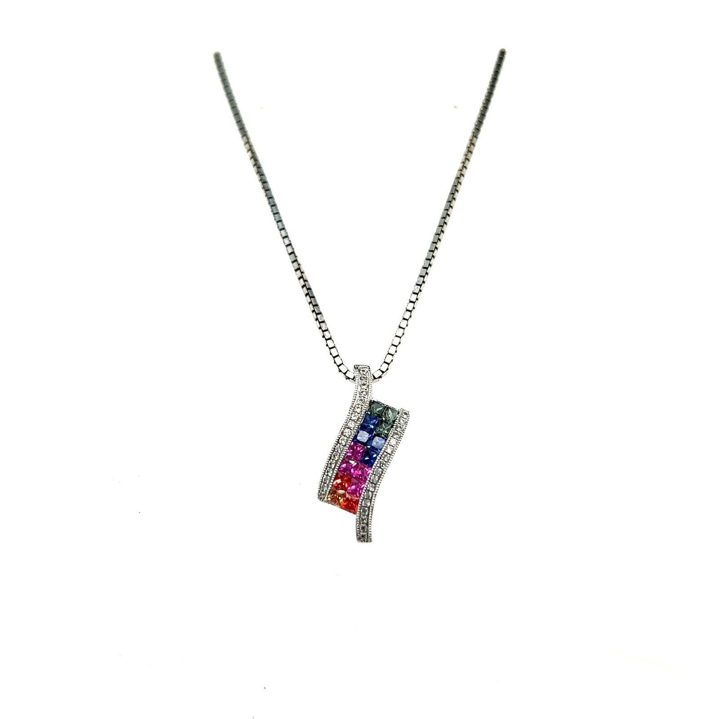 Rhodium Plated Sterling Silver Multicolor Sapphires Complete Jewelry Set 24.1g