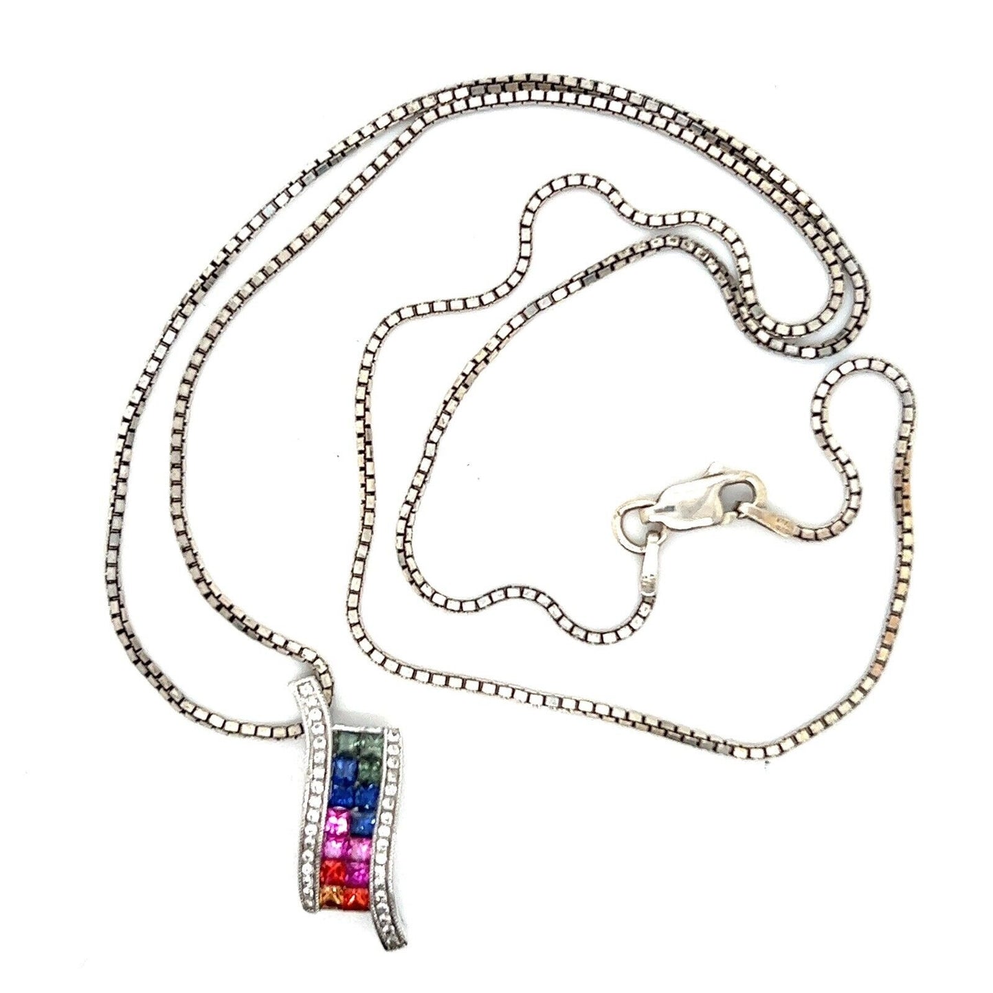 Rhodium Plated Sterling Silver Multicolor Sapphires Complete Jewelry Set 24.1g