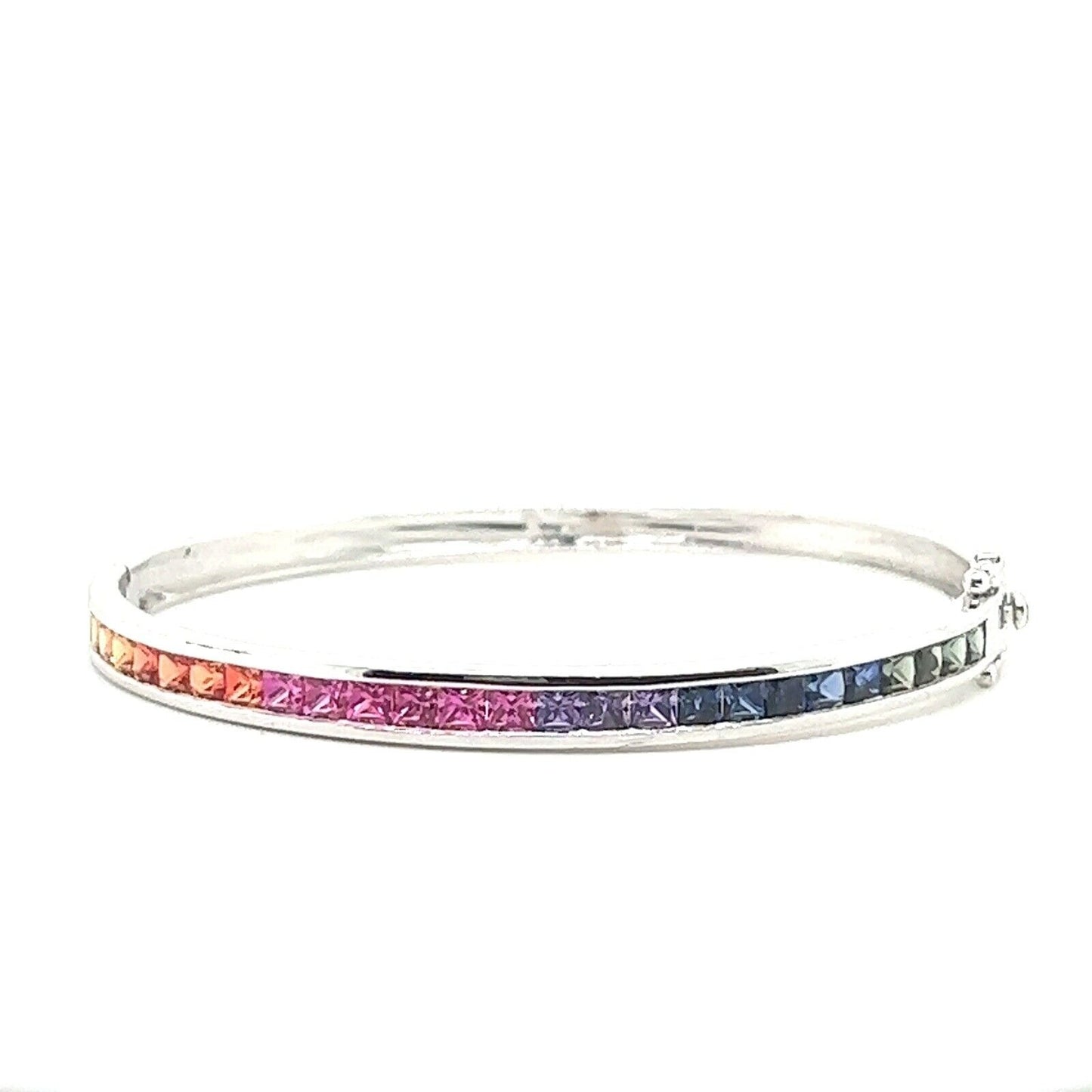 Rhodium Plated Sterling Silver Multicolor Sapphires Complete Jewelry Set 24.1g