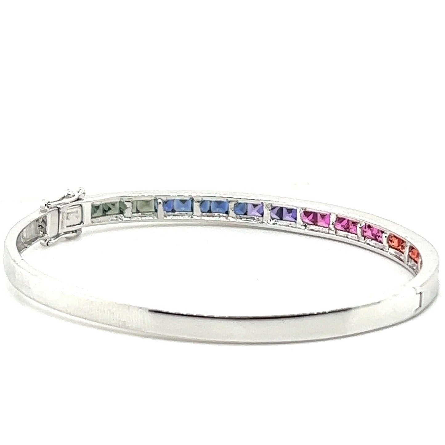 Rhodium Plated Sterling Silver Multicolor Sapphires Complete Jewelry Set 24.1g