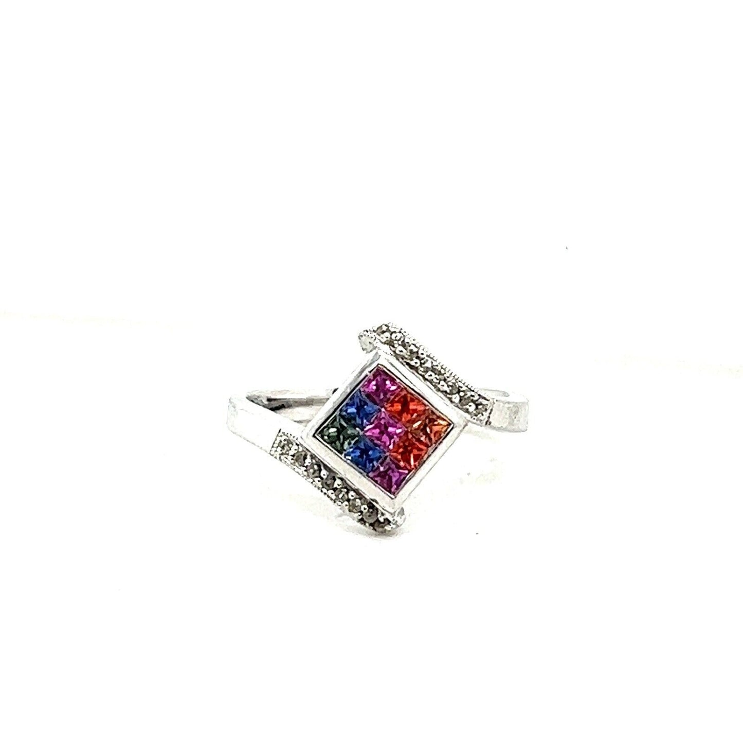 Rhodium Plated Sterling Silver Multicolor Sapphires Complete Jewelry Set 24.1g