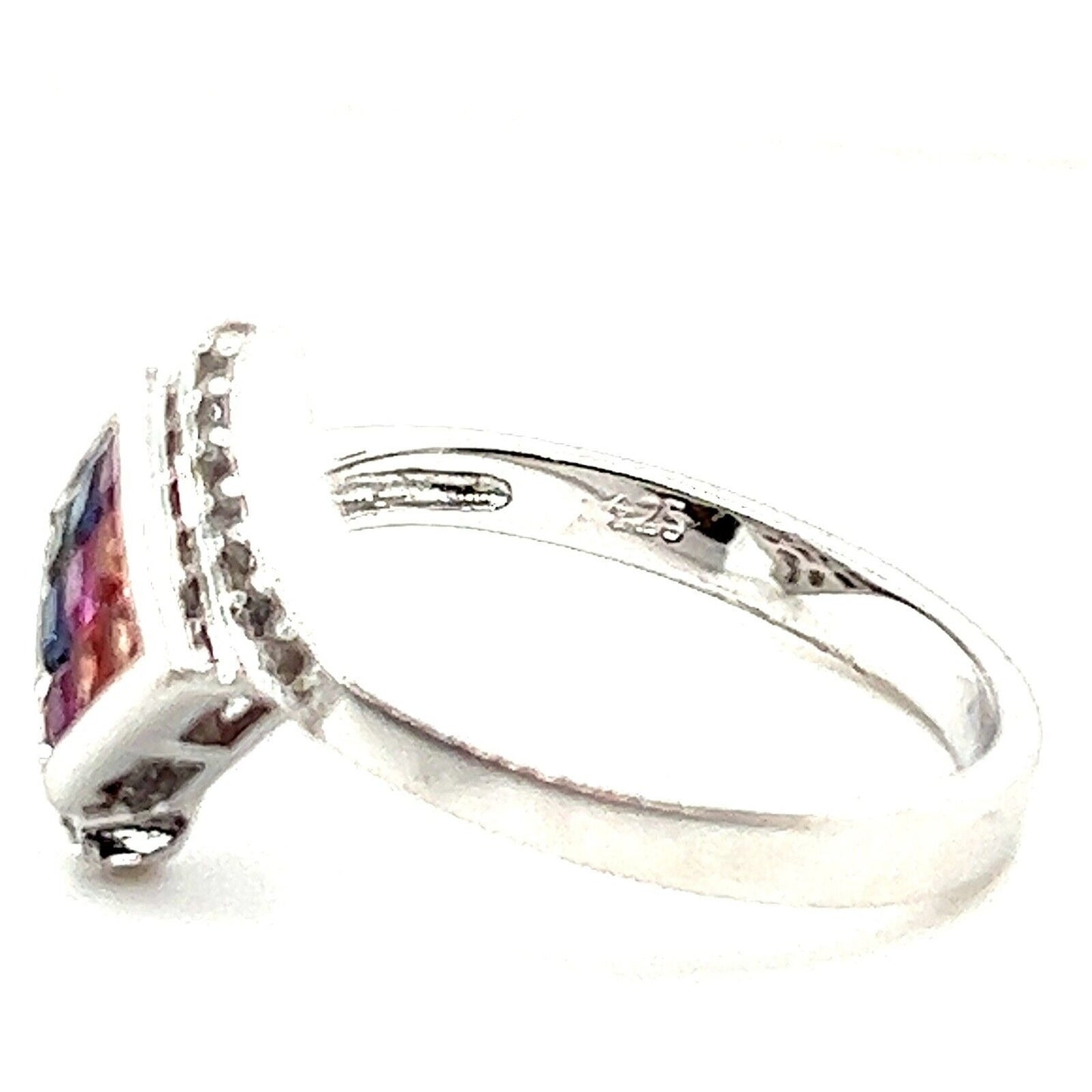 Rhodium Plated Sterling Silver Multicolor Sapphires Complete Jewelry Set 24.1g