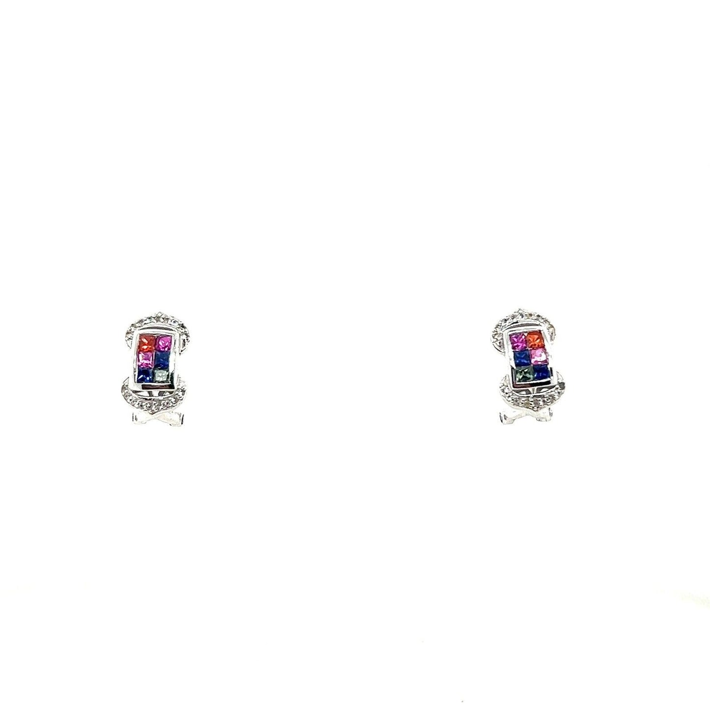 Rhodium Plated Sterling Silver Multicolor Sapphires Complete Jewelry Set 24.1g