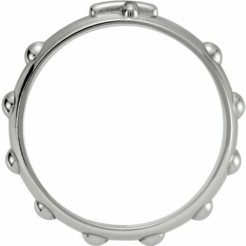 5mm Sterling Silver Rosary Ring .925 Cross Pattern & Beads Size 9