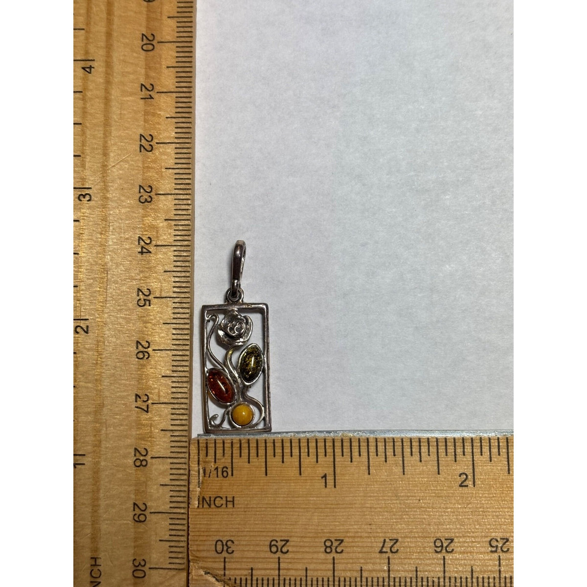 Sterling Silver .925 Flower In Frame Pendant With 3 Gemstones