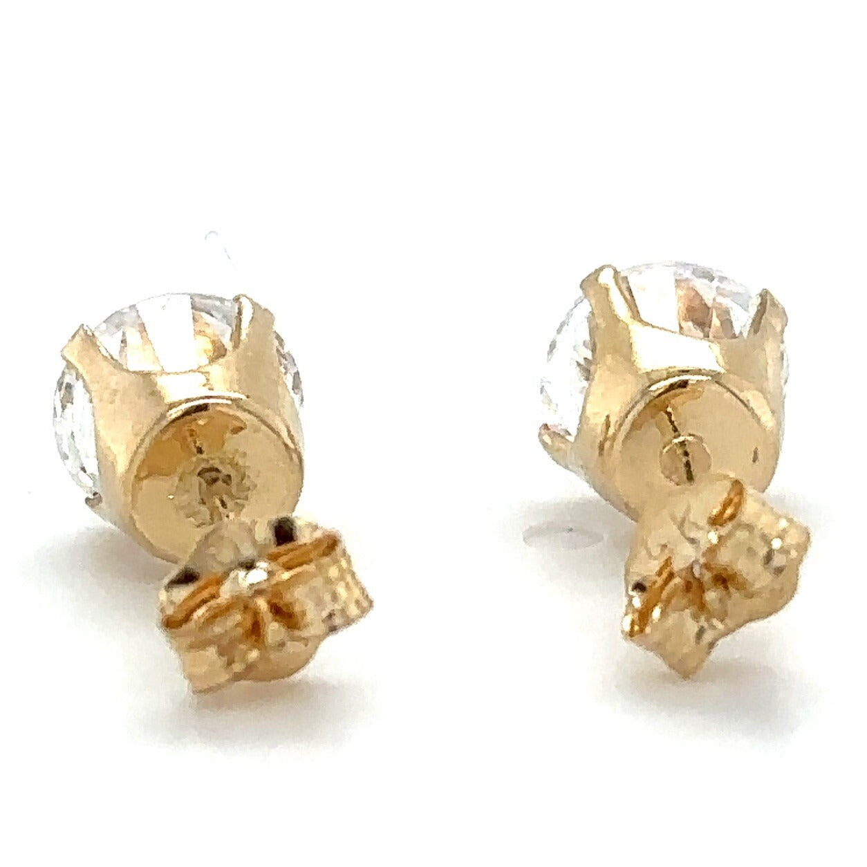 14K Yellow Gold 6.3mm Cubic Zirconia Solitaire Stud Earrings 1.4g