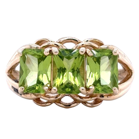 14k Yellow Gold Peridot Trio Size 8 Ring 4.9g