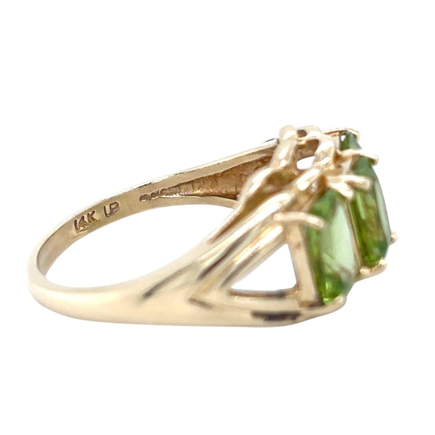 14k Yellow Gold Peridot Trio Size 8 Ring 4.9g