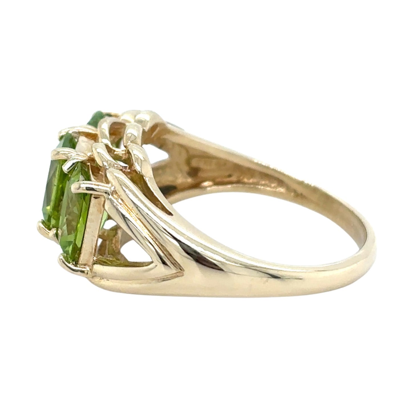 14k Yellow Gold Peridot Trio Size 8 Ring 4.9g