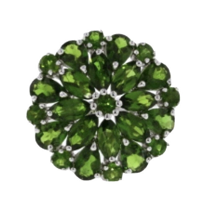 6.34ctw Green Chrome Diopside Rhodium Over Sterling Silver Cluster Ring Size 7